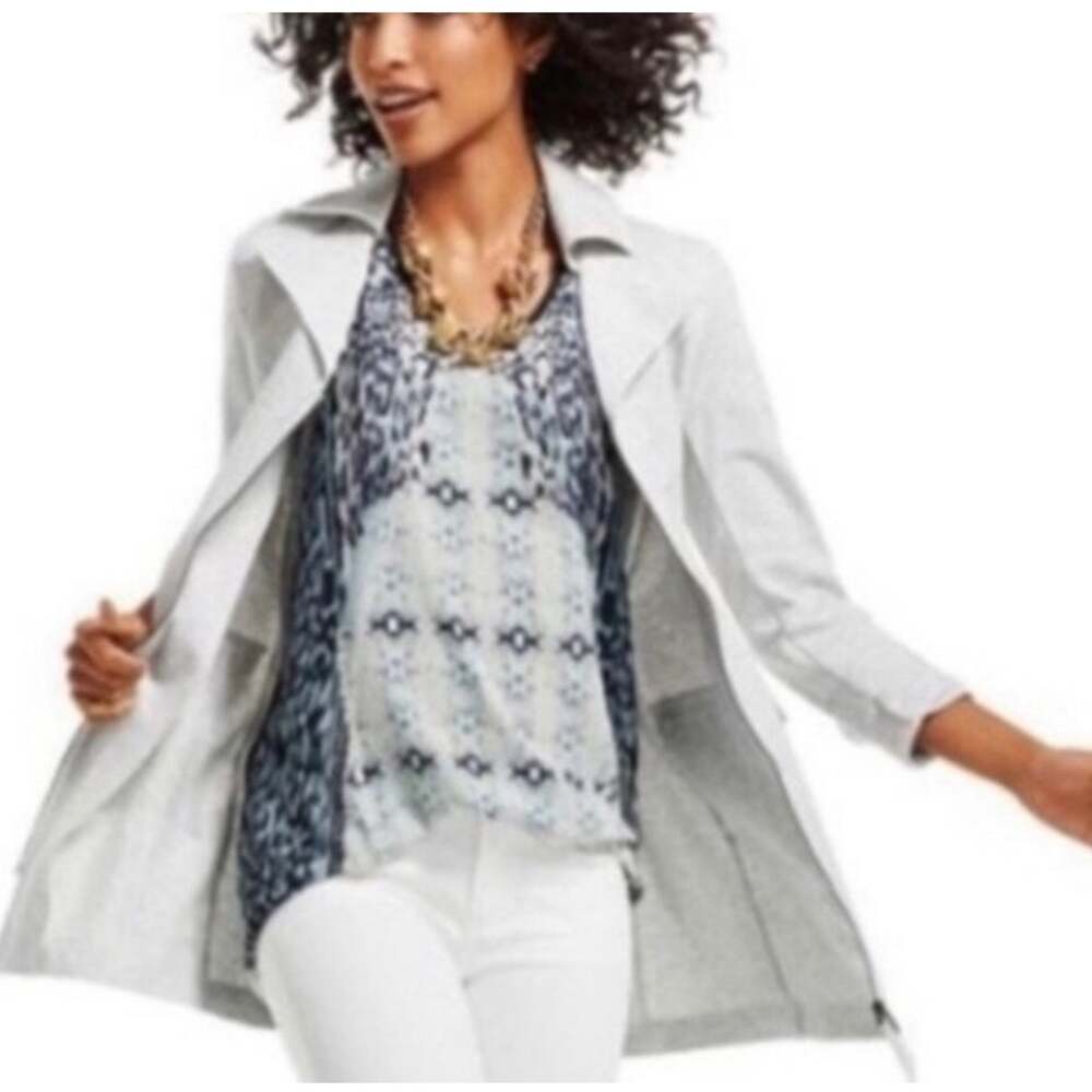 CAbi 253 Womens Mixed Print Gray Blue Sleeveless Top Blouse XS
